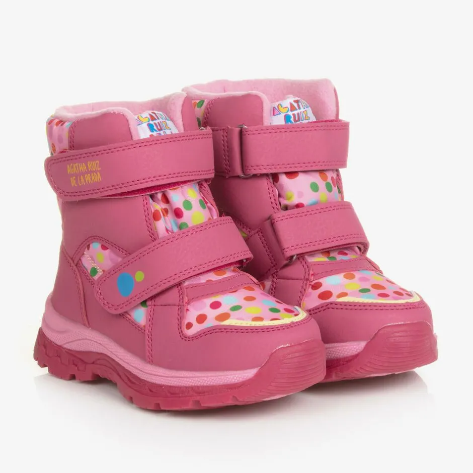 Agatha Ruiz de la Prada Girls Pink Polka Dot Print Snow Boots Discount
