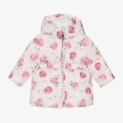 Monnalisa Girls Pink Puffer Flower Hooded Coat