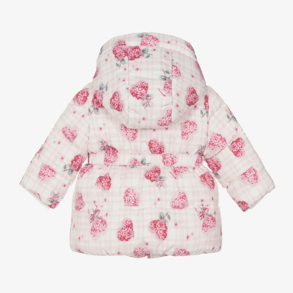 Monnalisa Girls Pink Puffer Flower Hooded Coat