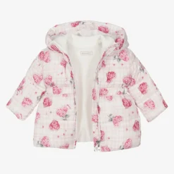 Monnalisa Girls Pink Puffer Flower Hooded Coat