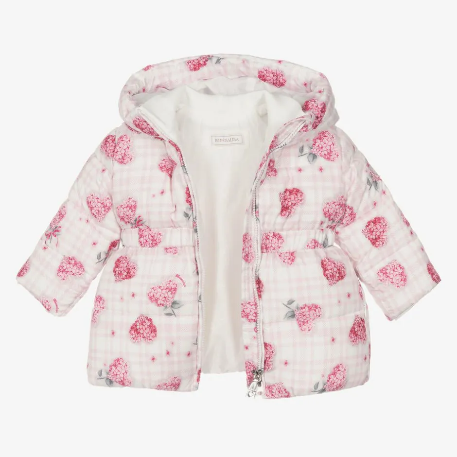 Monnalisa Girls Pink Puffer Flower Hooded Coat