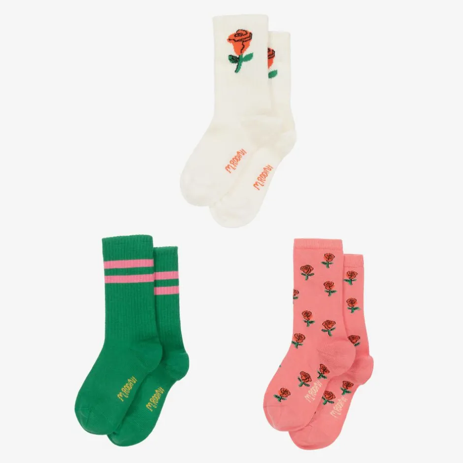 Mini Rodini Girls Pink Roses Organic Cotton Socks (3 Pack) Discount