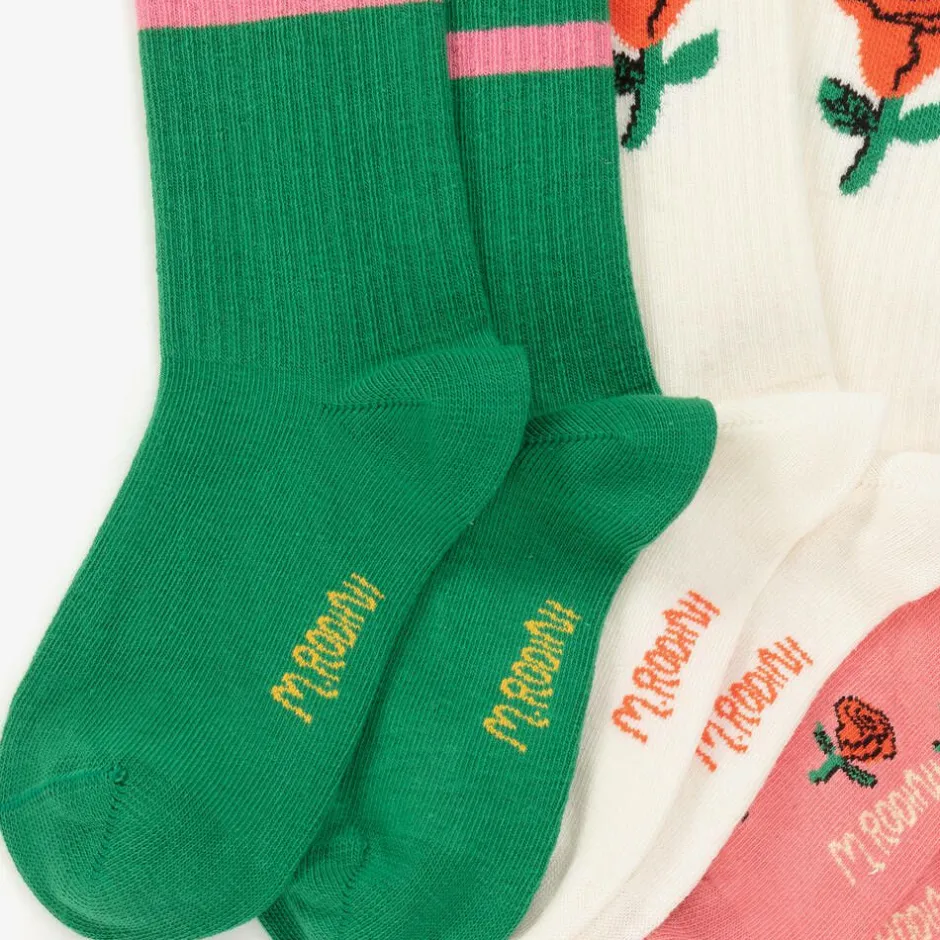 Mini Rodini Girls Pink Roses Organic Cotton Socks (3 Pack) Discount