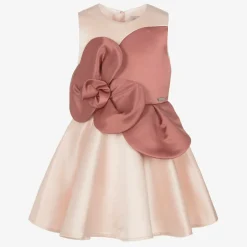 Jessie and James London Girls Pink Satin Flower Dress New