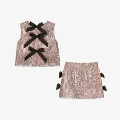 Phi Clothing Girls Pink Sequin Skirt Set New