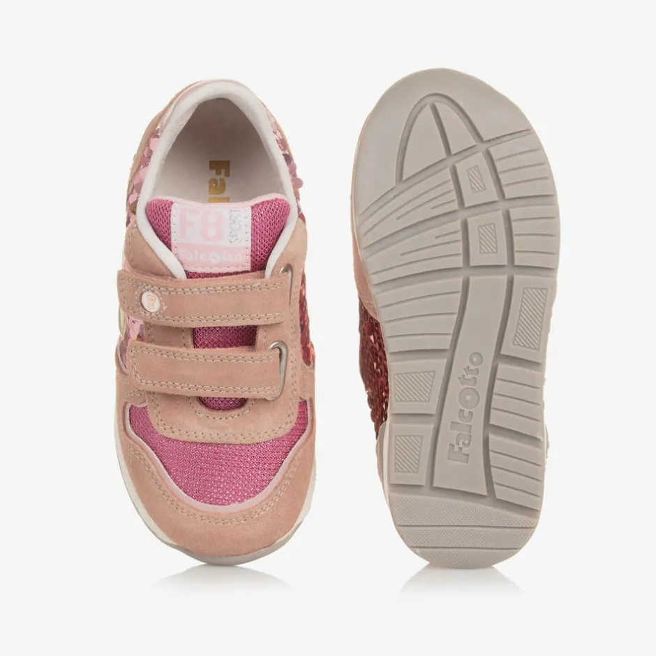 Falcotto by Naturino Girls Pink Sequinned Leather Trainers New