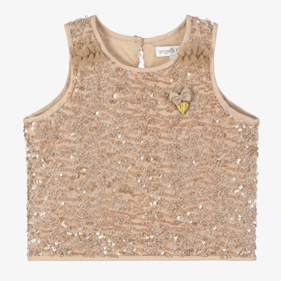 Angels Face Girls Pink Sequinned Sleeveless Top Caramel Clearance