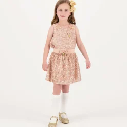 Angels Face Girls Pink Sequinned Sleeveless Top Caramel Clearance