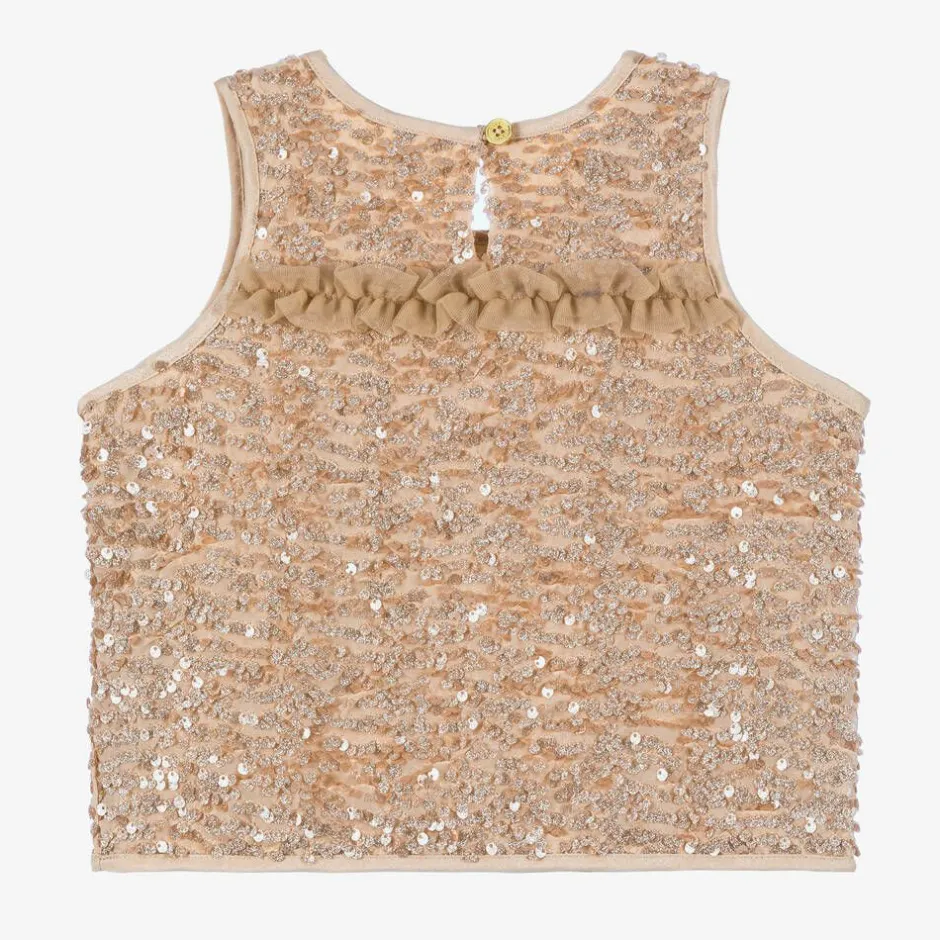 Angels Face Girls Pink Sequinned Sleeveless Top Caramel Clearance
