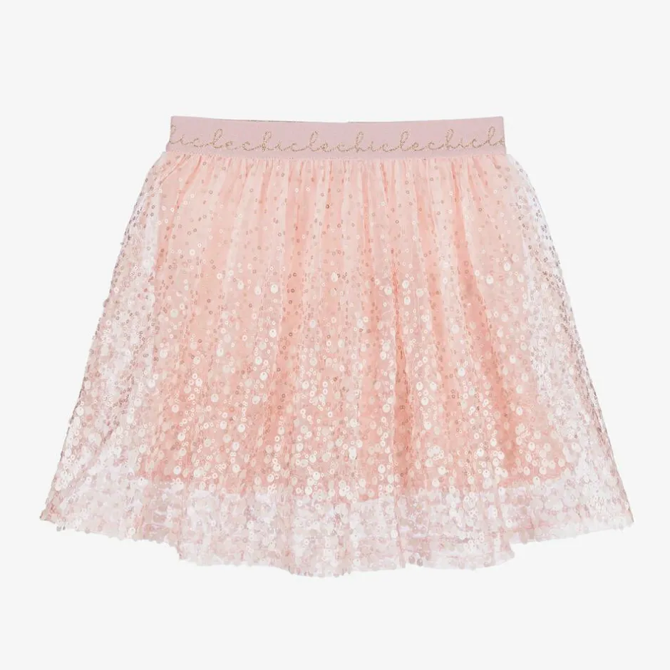 Le Chic Girls Pink Sequinned Tulle Skirt Outlet