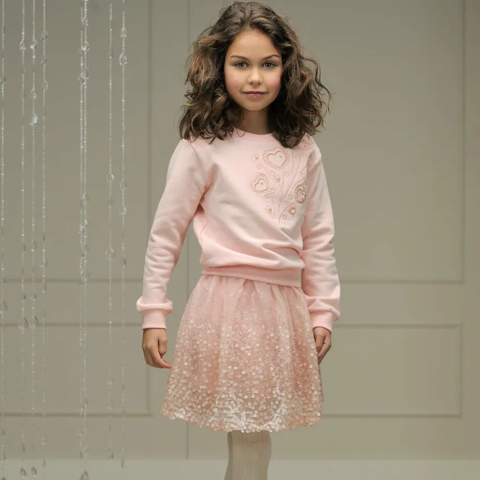Le Chic Girls Pink Sequinned Tulle Skirt Outlet