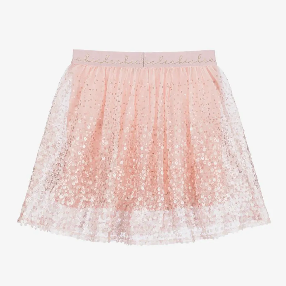 Le Chic Girls Pink Sequinned Tulle Skirt Outlet