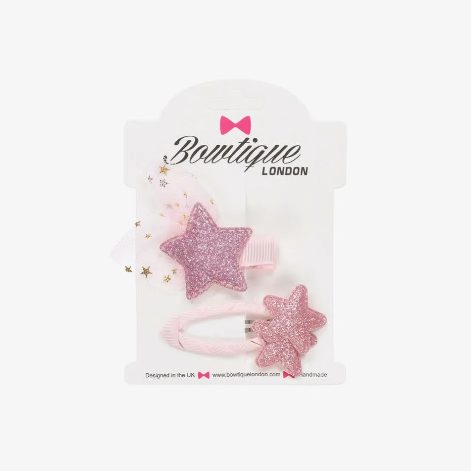 Bowtique London Girls Pink Star Hair Clips (2 Pack) New