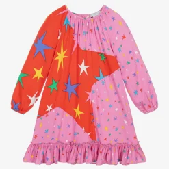 Stella McCartney Kids Girls Pink Star Print Viscose Dress New
