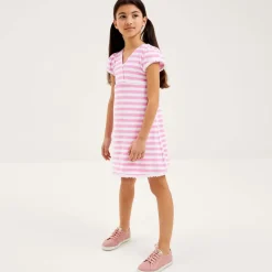 Mitty James Girls Pink Striped Towelling Dress Hot