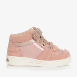 Mayoral Girls Pink Suede Leather High-Top Trainers Discount