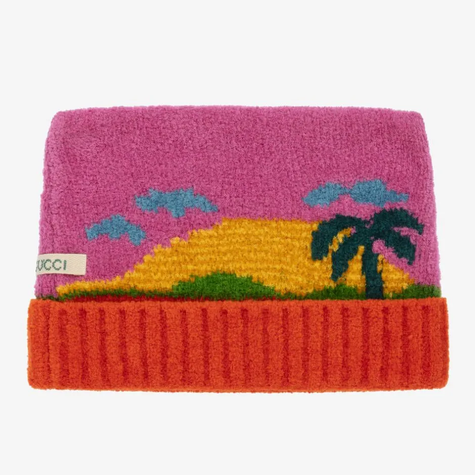 Gucci Girls Pink Sunset Chenille Knit Hat New