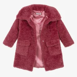 Monnalisa Girls Pink Teddy Fleece Coat