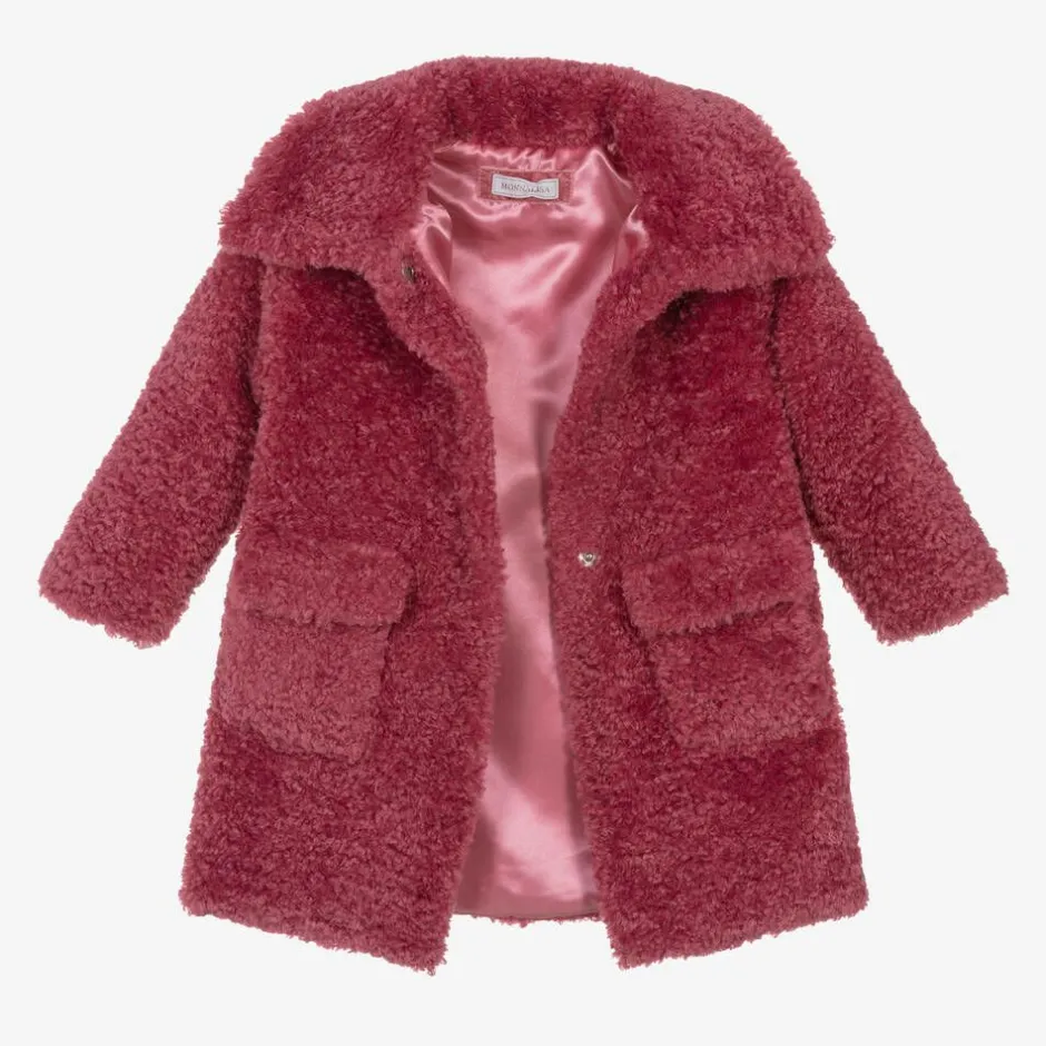 Monnalisa Girls Pink Teddy Fleece Coat