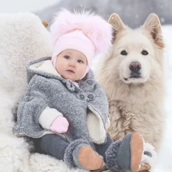 Sätila of Sweden Girls Pink Tindra Double Pom-Pom Hat Hot