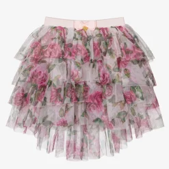 Angels Face Girls Pink Tulle Rose Print Skirt PinkRoses Online