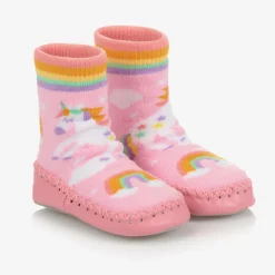 Powell Craft Girls Pink Unicorn Slipper Socks New