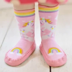 Powell Craft Girls Pink Unicorn Slipper Socks New