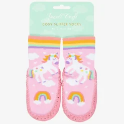 Powell Craft Girls Pink Unicorn Slipper Socks New