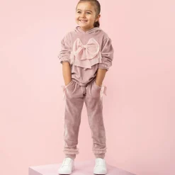 Caramelo Kids Girls Pink Velour & Tulle Bow Tracksuit Best