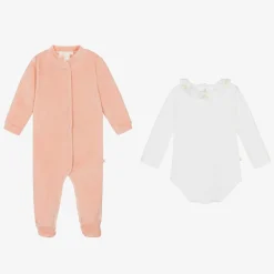 Marie-Chantal Girls Pink Velour Angel Wings Babygrow Set Online