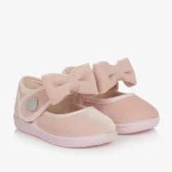Monnalisa Girls Pink Velvet Bow Shoes Clearance