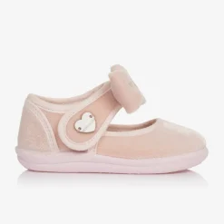 Monnalisa Girls Pink Velvet Bow Shoes Clearance