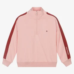Tommy Hilfiger Girls Pink Viscose Half-Zip Sweatshirt Outlet