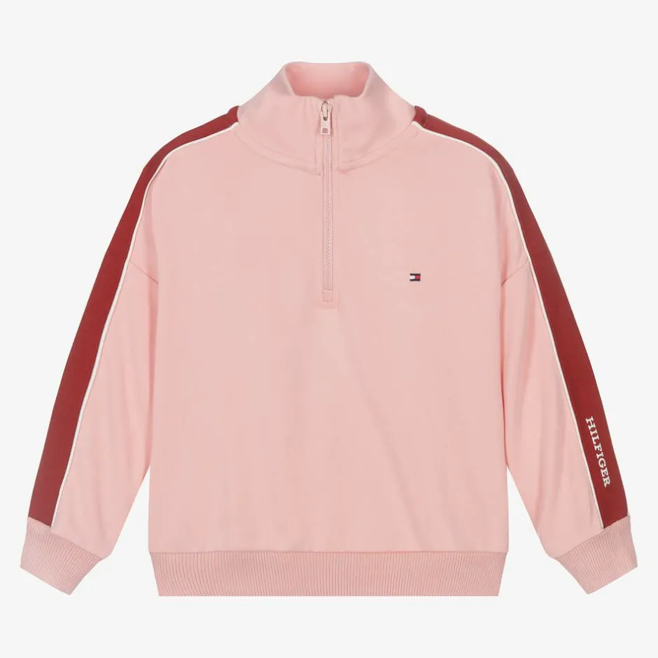 Tommy Hilfiger Girls Pink Viscose Half-Zip Sweatshirt Outlet