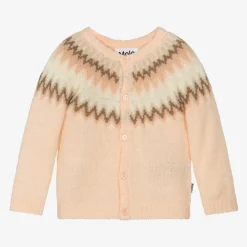 Molo Girls Pink Wool Fair Isle Cardigan PetalBlush