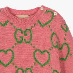 Gucci Girls Pink Wool GG Sweater New