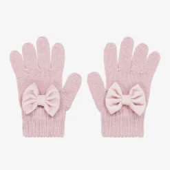 Catya Girls Pink Wool Knit Bow Gloves