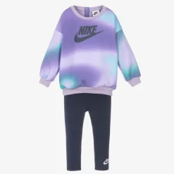 Nike Girls Purple & Blue Cotton Leggings Set Clearance