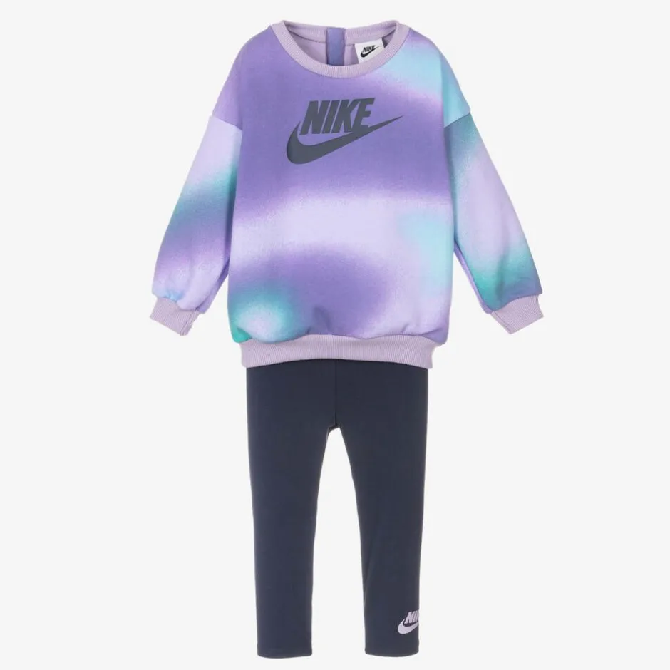 Nike Girls Purple & Blue Cotton Leggings Set Clearance