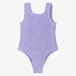 Hunza G Girls Purple Bow Crinkle Swimsuit New
