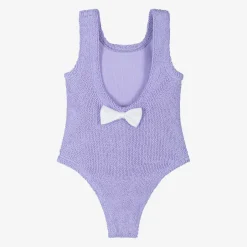 Hunza G Girls Purple Bow Crinkle Swimsuit New