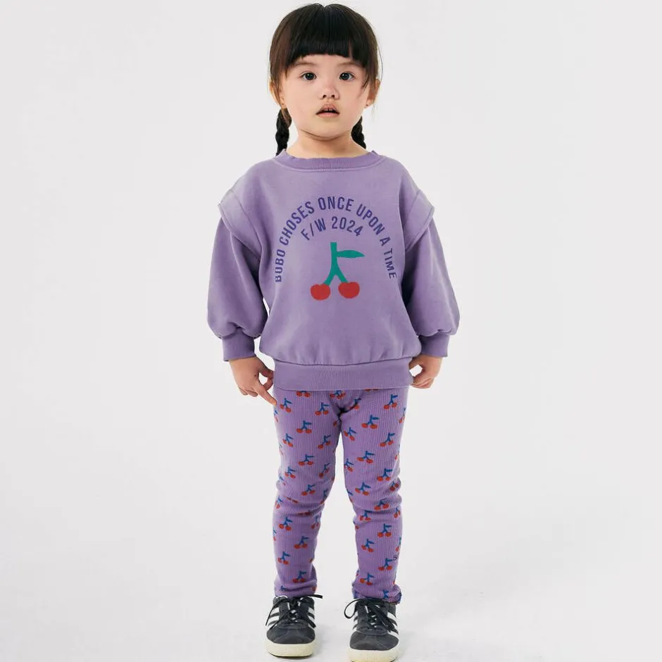 Bobo Choses Girls Purple Cotton Cherry Print Leggings Sale