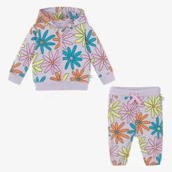 Stella McCartney Kids Girls Purple Cotton Flower Print Tracksuit Discount