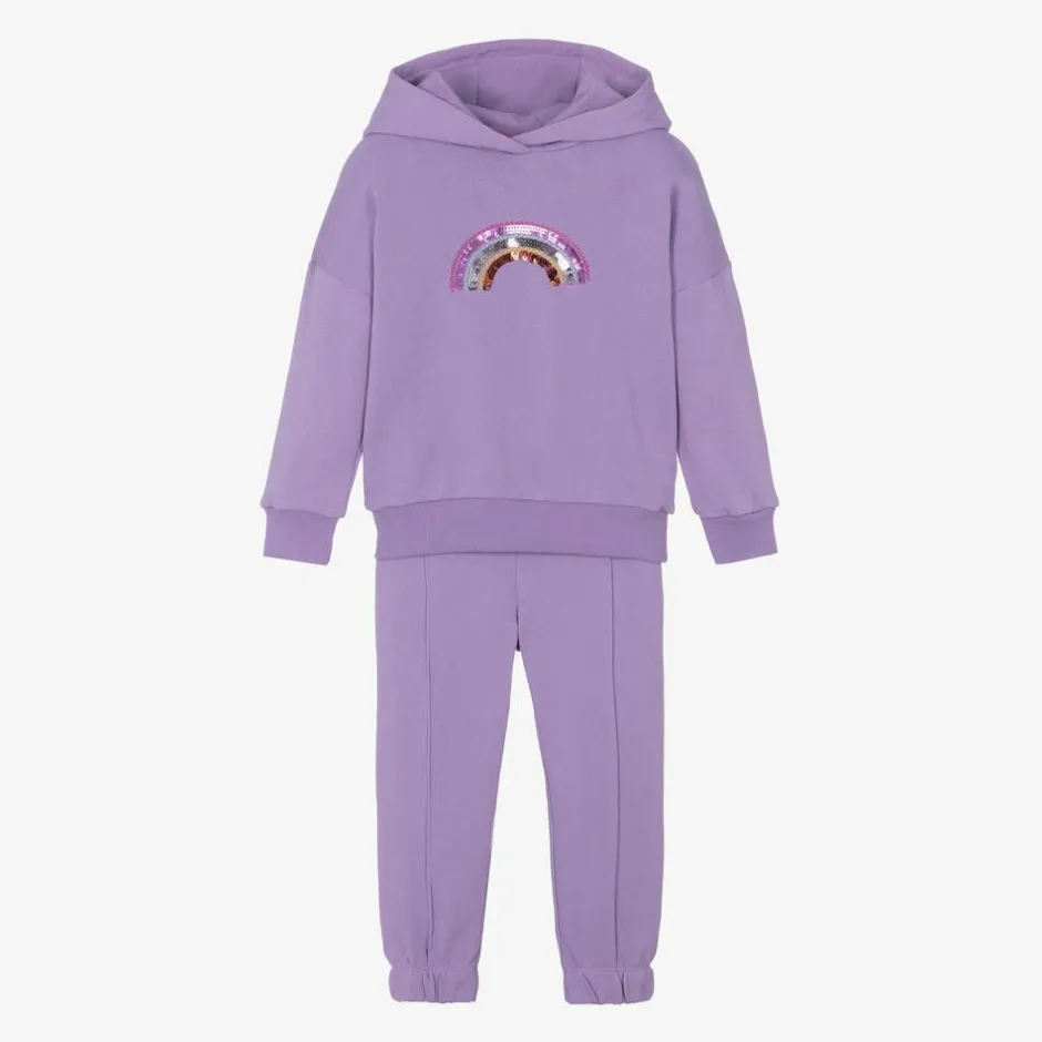 Joyday Girls Purple Cotton Sequin Rainbow Tracksuit Outlet