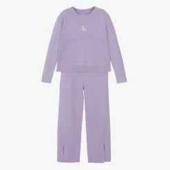 Calvin Klein Girls Purple Organic Cotton Knitted Tracksuit Clearance