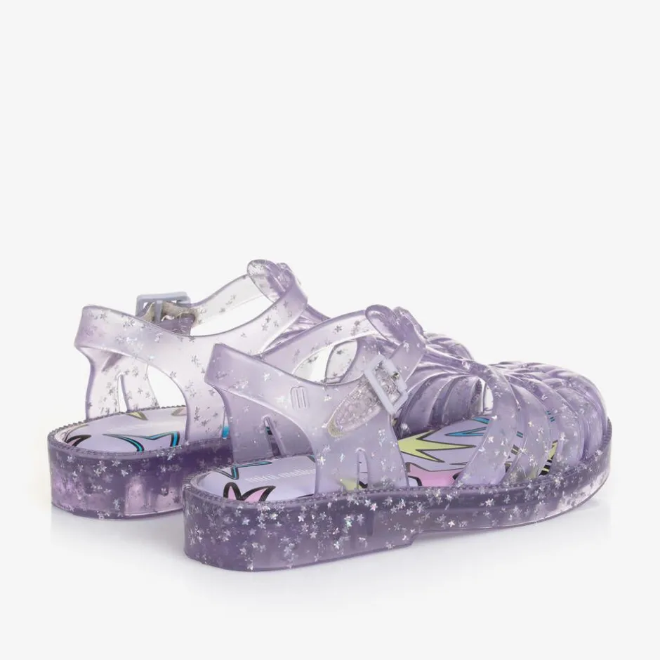 Mini Melissa Girls Purple Star Glitter Jelly Sandals
