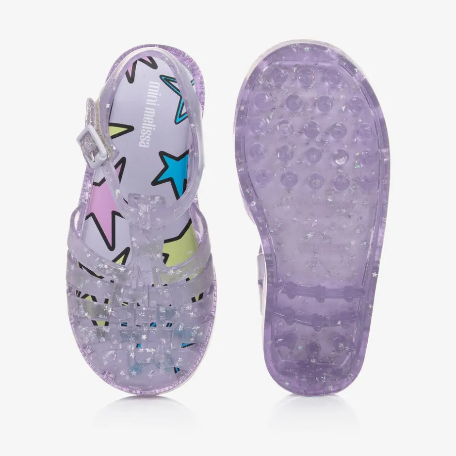 Mini Melissa Girls Purple Star Glitter Jelly Sandals