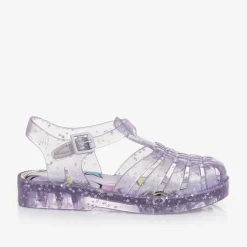 Mini Melissa Girls Purple Star Glitter Jelly Sandals