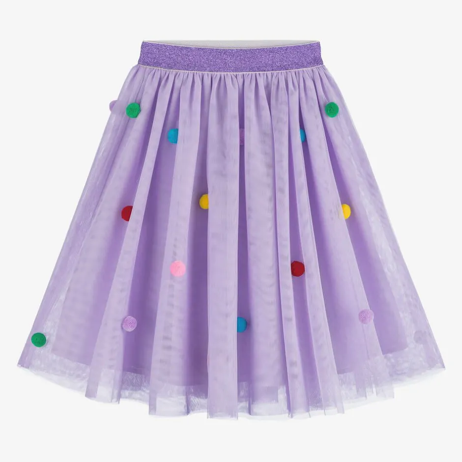 Stella McCartney Kids Girls Purple Tulle Pom-Pom Skirt Discount