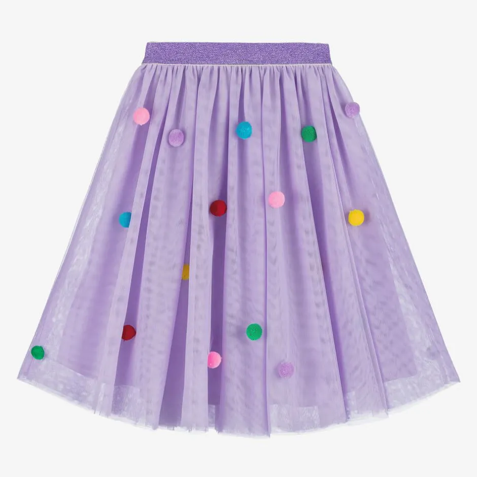 Stella McCartney Kids Girls Purple Tulle Pom-Pom Skirt Discount